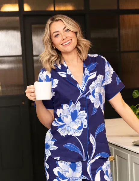 Cyberjammies Cotton Modal Floral Pyjama Top Navy