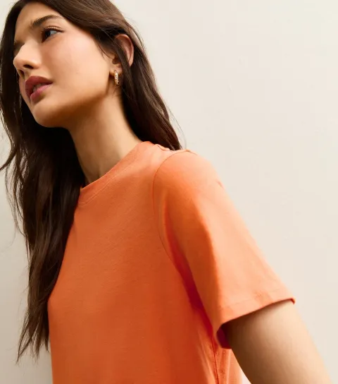 New Look Women's Bright Orange Cotton Crew Neck T-Shirt