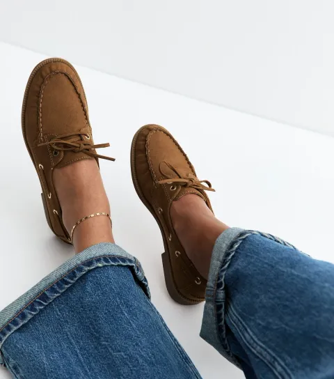 Women's Tan Brushed Faux Leather Lace Up Loafers Vegan