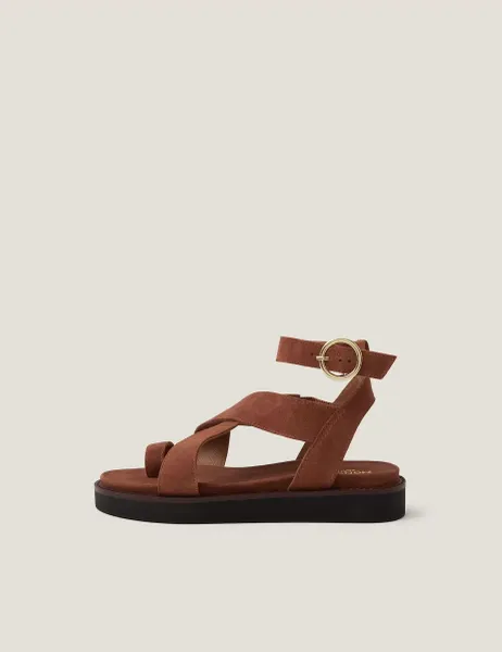 Monsoon Suede Ankle Strap Flatform Sandals Tan