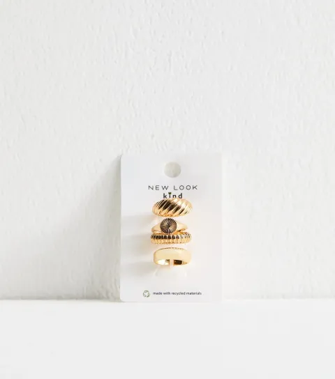 Gold Tone Pack of 4 Chunky Twist Signet Rings