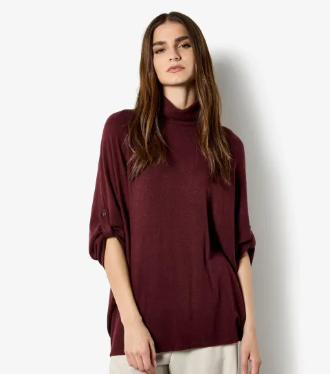 Women's Burgundy Soft Touch High Neck T-Shirt