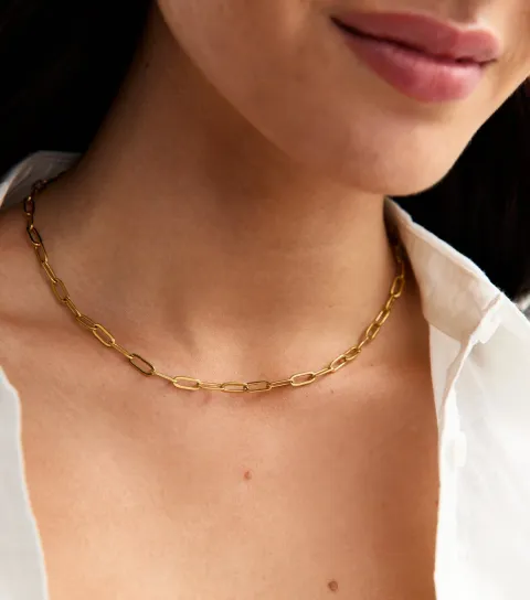 Gold Tone Waterproof Chain Link Necklace