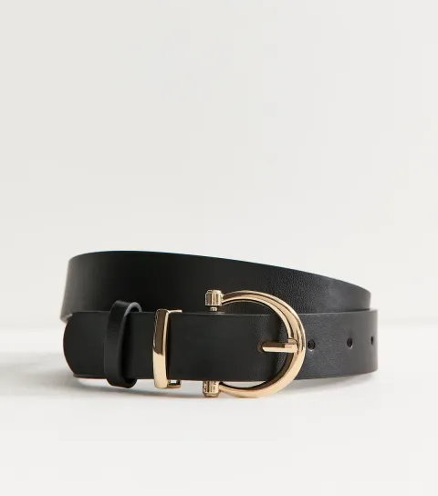 Black Faux Leather Curved Buckle Belt