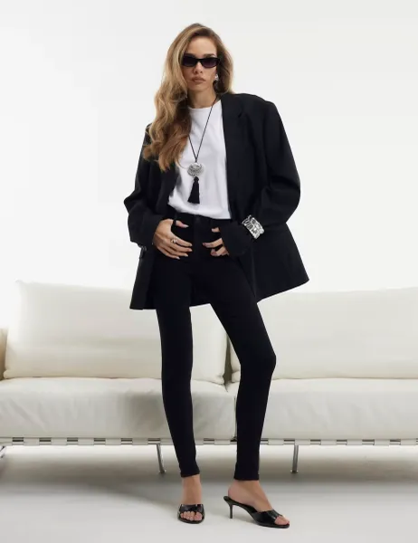 River Island Mid Rise Skinny Jeans Black