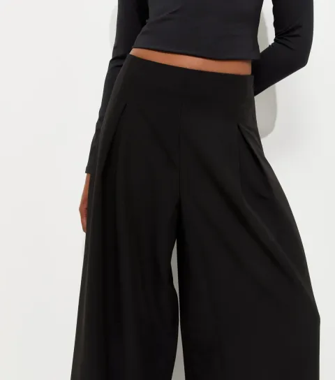 Women's Black Pleated Palazzo Wide Leg Trousers