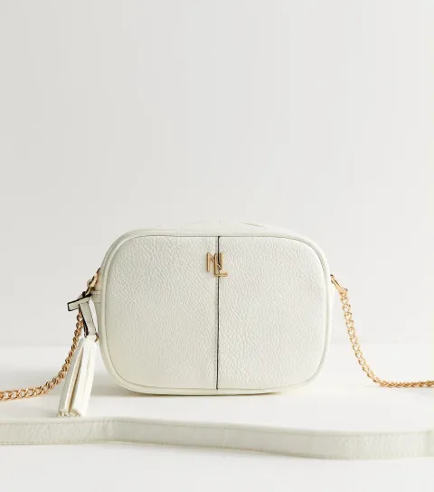 White Faux Leather Camera Cross Body Bag Vegan