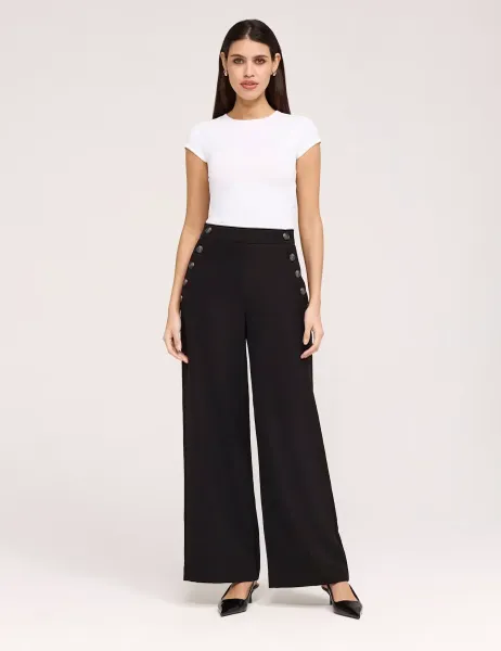 Twill Wide Leg Trousers Black