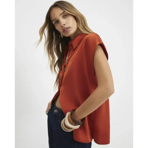 River Island Satin Short Sleeve Relaxed Fit Shirt