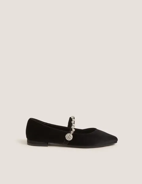 Monsoon Velvet Embellished Ballet Pumps Black