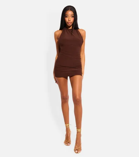 Public Desire Women's Brown Tie Back Mini Dress