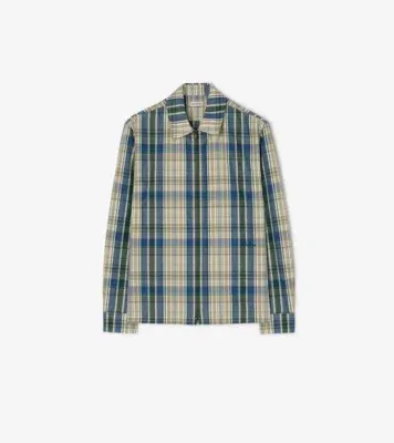 Check Cotton Linen Overshirt in Peacock blue