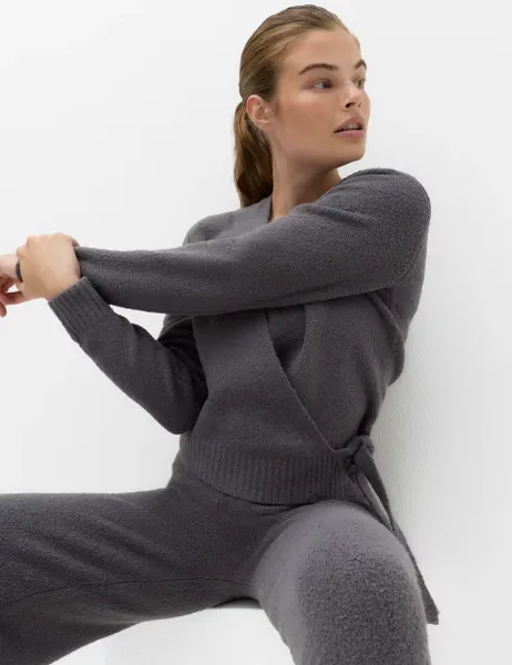 Goodmove Boucle V Neck Wrap Cardigan Thunder