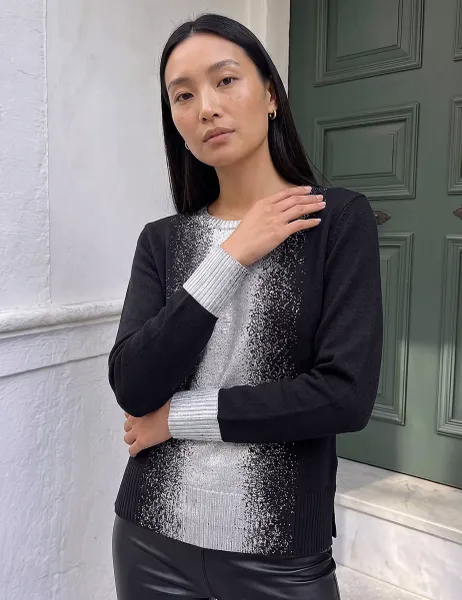 Roman Foil Print Crew Neck Jumper Black