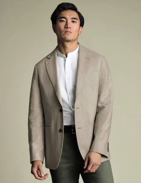 Charles Tyrwhitt Slim Fit Cotton Linen Blend Jacket Stone