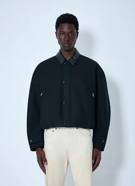Leather-Trimmed Button Jacket