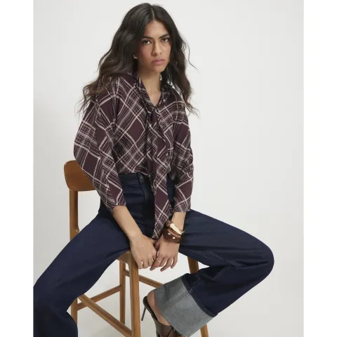River Island Check Print Pussybow Blouse