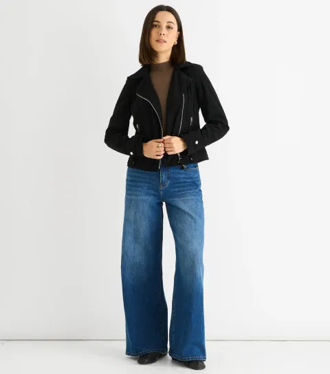 Women's Black Corduroy Biker Jacket