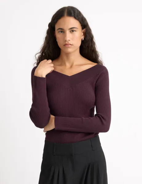 Albaray Ribbed Bardot Top Burgundy