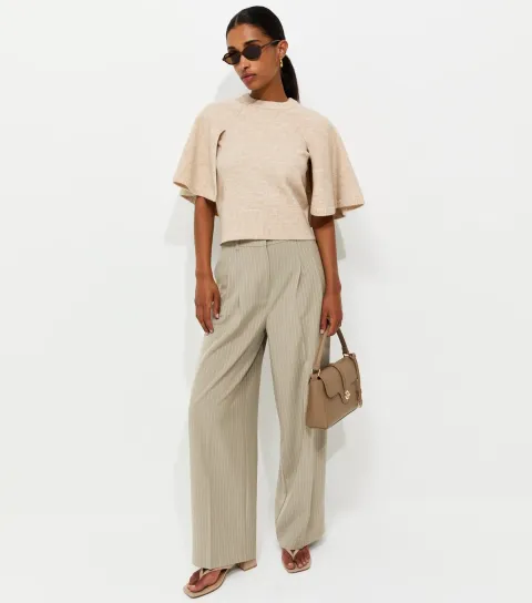 Women's Brown Striped Tailored Wide Leg Trousers
