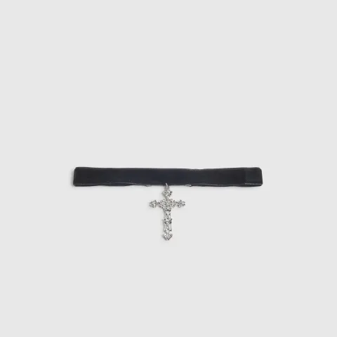 River Island Velvet Cross Choker Necklace