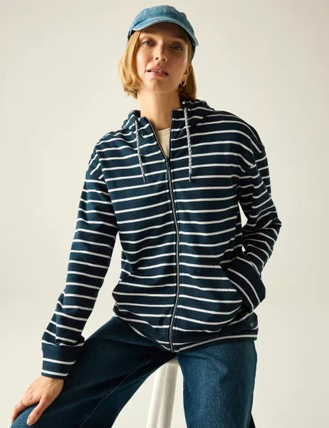 Regatta Bayletta Cotton Rich Striped Zip Up Hoodie Navy Mix