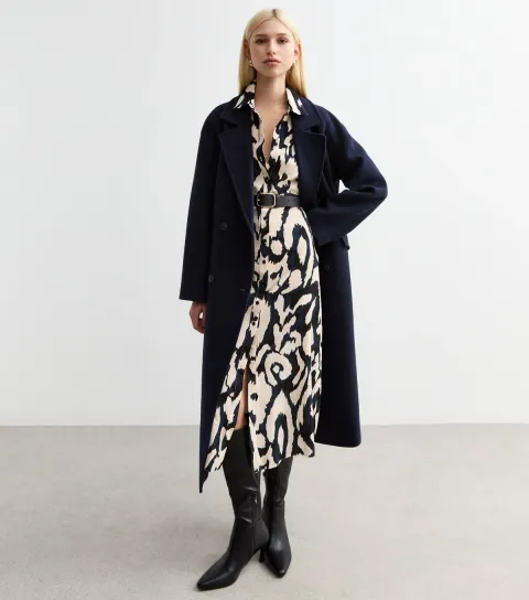Women's Blue Abstract Print Midi Shirt Dress