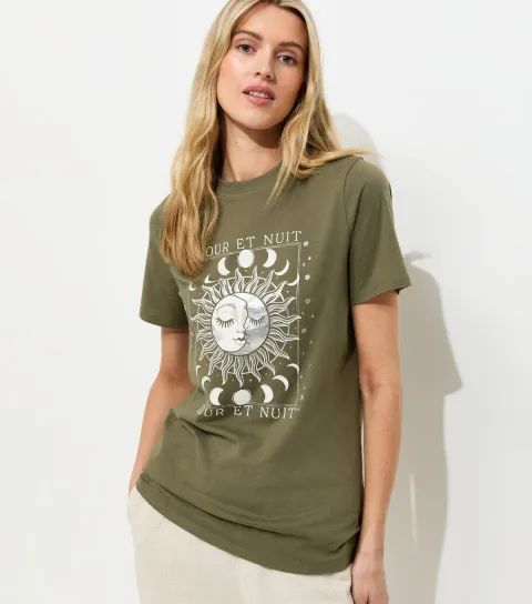 Women's Tall Green Cotton Mystic Print Relaxed T-Shirt