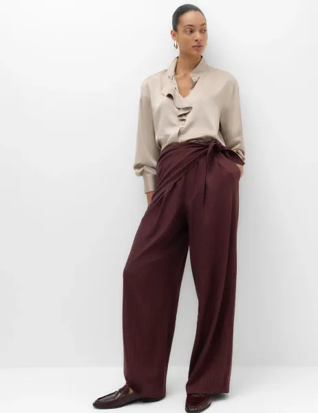 Marks & Spencer Pinstripe Detachable Wrap Detail Wide Leg Trousers