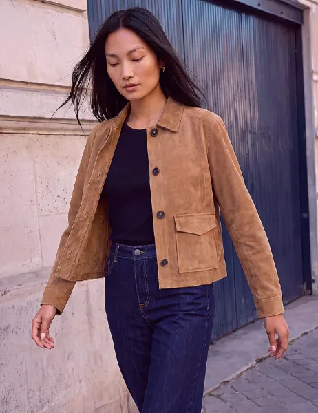 Roman Faux Suede Collared Short Jacket Stone
