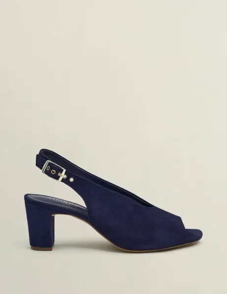 Hobbs Suede Block Heel Slingback Sandals Blue