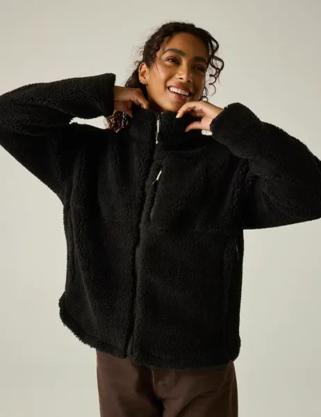 Roswind Funnel Neck Fleece Top Black