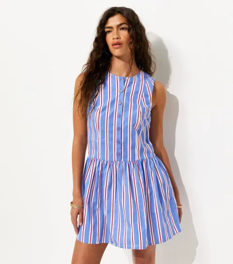 New Look Women's Blue Striped Poplin Mini Dress