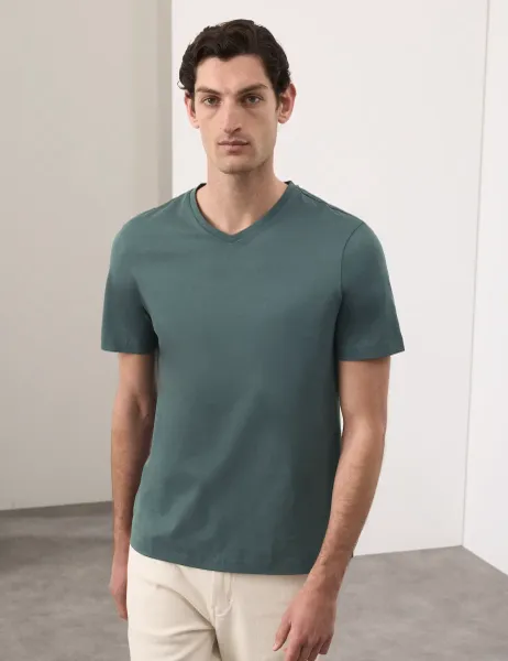 Pure Supima Cotton V-Neck T-Shirt Dark Petrol