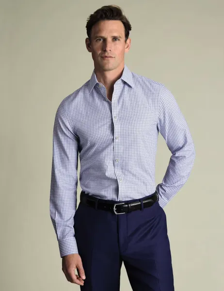 Non Iron Slim Fit Pure Cotton Check Oxford Shirt Blue Mix