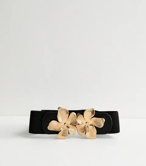 Black Flower Buckle Stretch Belt