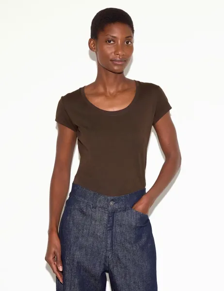 Jigsaw Pure Cotton Scoop Neck T-Shirt Dark Brown