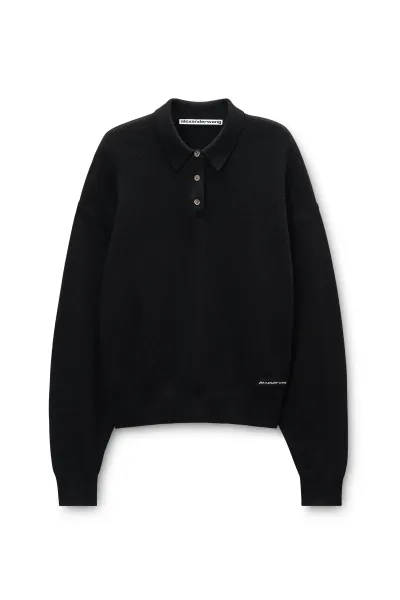 Black Wool-Blend Henley Pullover