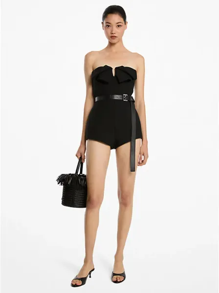 Michael Kors Wool Gabardine Strapless Origami Romper