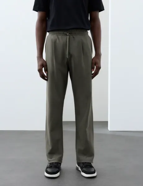 Autograph Pure Cotton Twill Single Pleat Trousers Medium Khaki