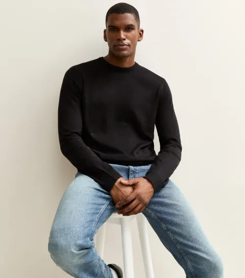 New Look Men's Black Slim Fit Crew Neck Jumper