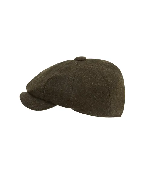 Schöffel Country Newsboy Cap - Dark Olive Herringbone Tweed