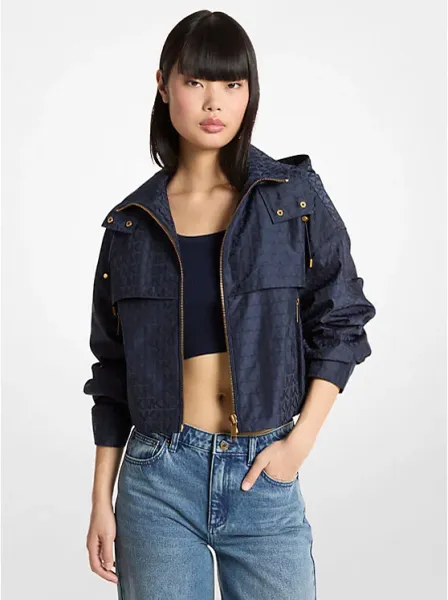Logo Jacquard Hooded Cropped Jacket