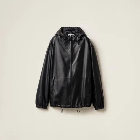 Nappa leather hoodie jacket