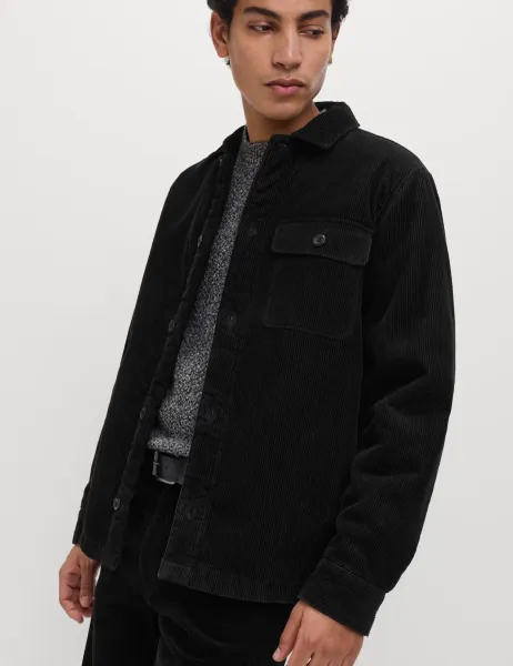 Marks & Spencer Cotton Rich Borg Lined Overshirt Black
