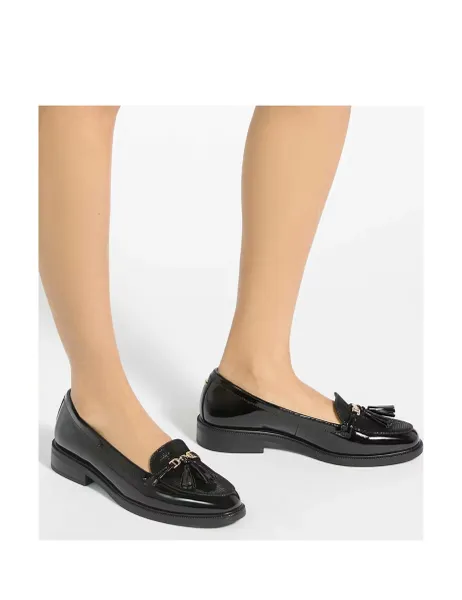 Dune London Patent Tassel Flat Loafers Black