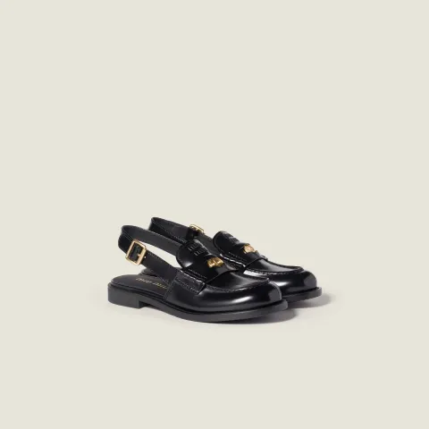 Brushed leather slingback loafers
