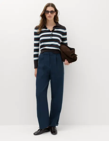 Marks & Spencer Double Pleat Cuff Detail Trousers Navy