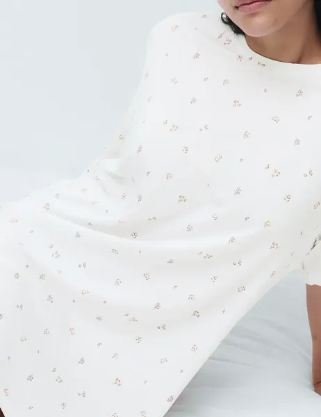 Marks & Spencer Cotton Modal Printed Relaxed Nightdress Ivory Mix