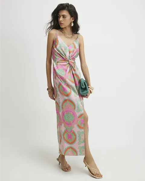 River Island Twist Front Printed Slip Maxi Dress